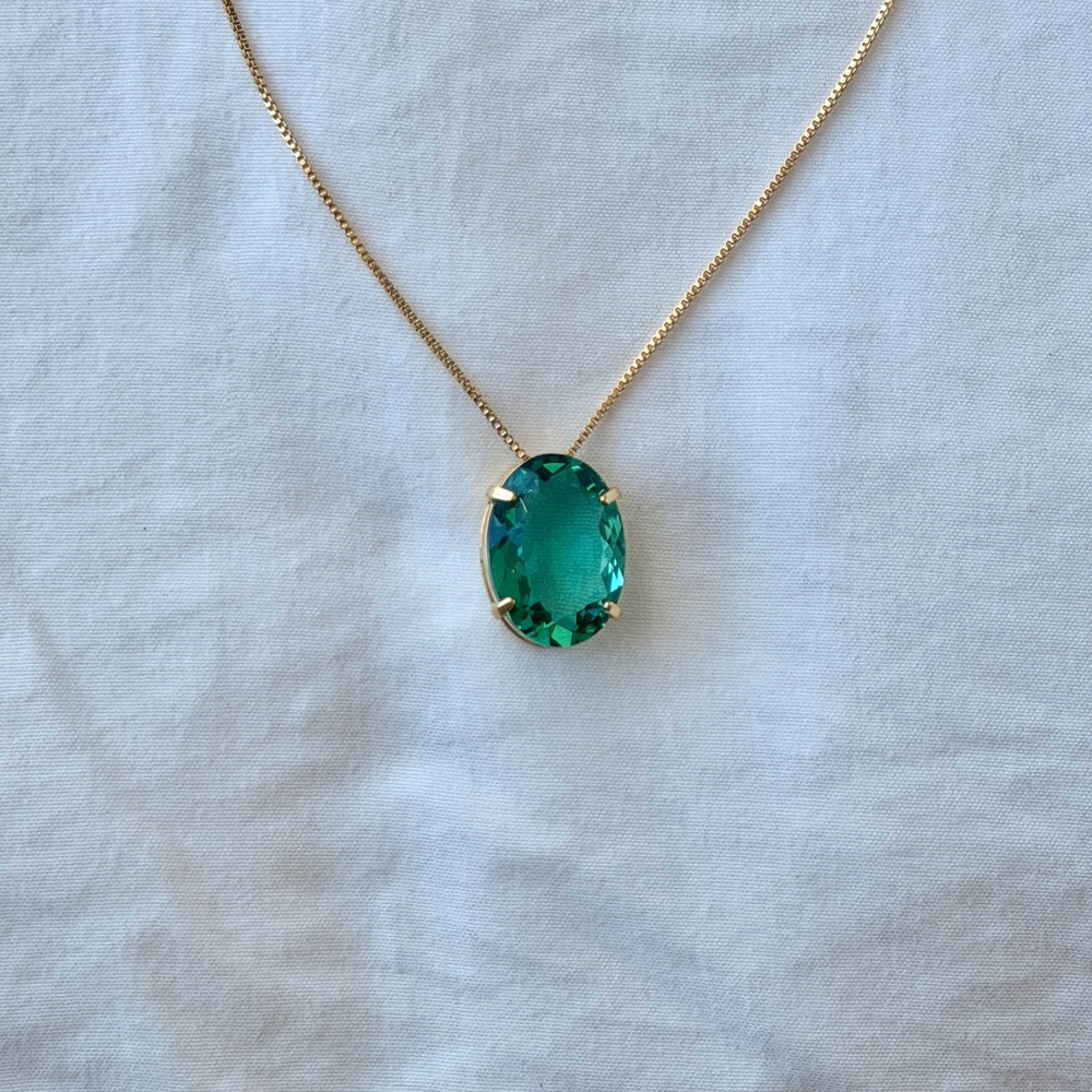 Classic Oval Stone Necklace - 18k Gold Plated - Reconstituted Paraiba Tourmaline